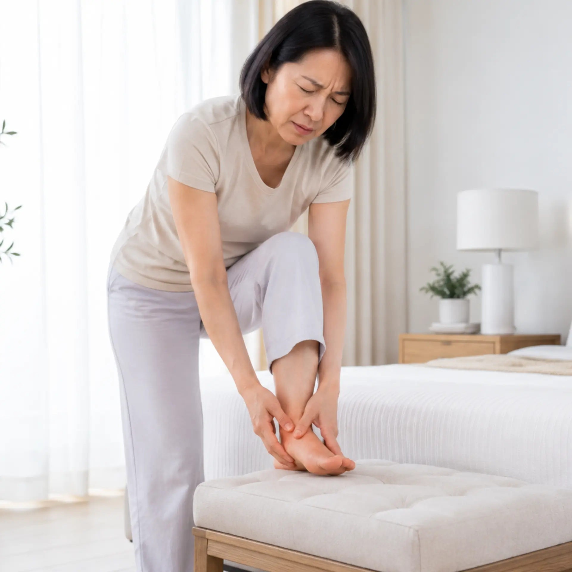 Woman holding her foot in pain