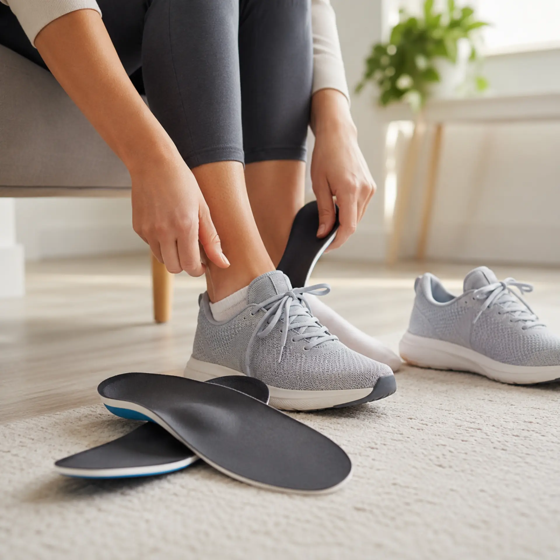 Custom orthotic insoles beside athletic shoes